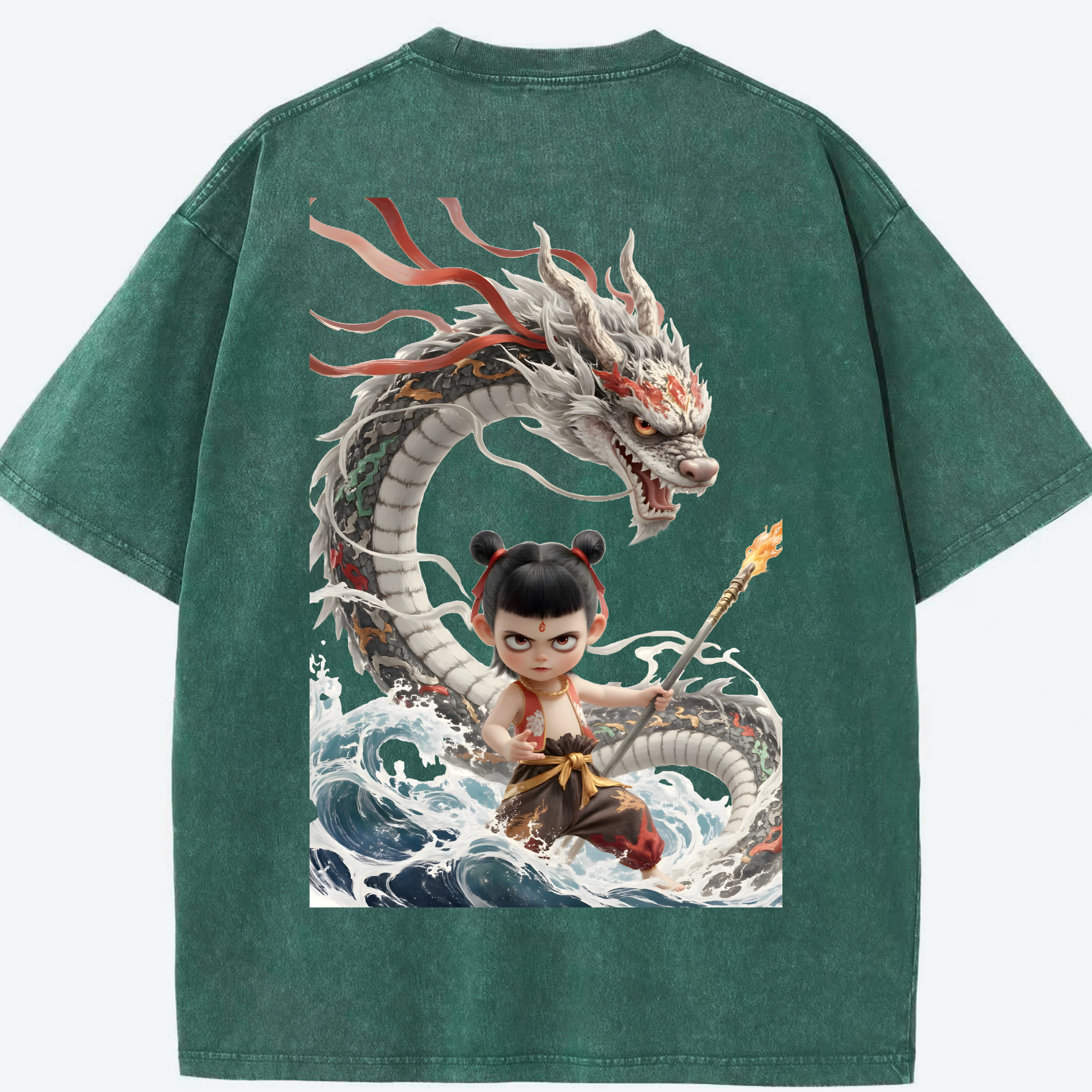 （画像用） Ne Zha 2 ナタ 魔童の大暴れ 綿100% ヴィンテージ風 半袖Tシャツ（背面プリント）
